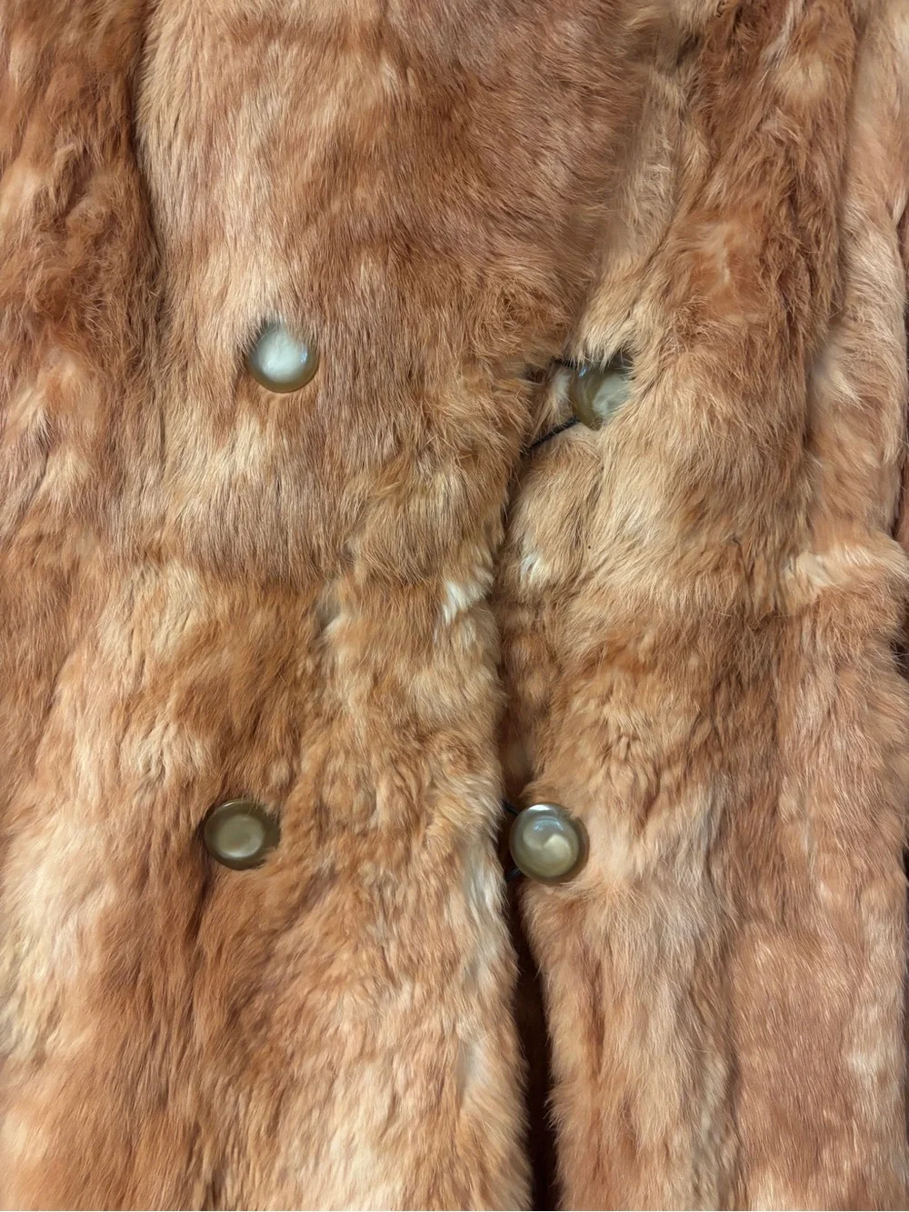 Vtg 70s Pizitz Real Rabbit Fur Caramel Brown Trench Belted Coat Jacket Size XS/S